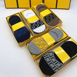 Herrensocken, Designer-Luxus-Baumwolle, unsichtbare Schiffssocken für Herren, Buchstabe, schweißabsorbierend und geruchsdicht, Freizeitsocken, dünn, Geschenkbox, 5 Paar