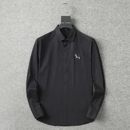 Herrskjorta hög elasticitet anti-rynk långärmad design lyxig bomullstopp affärsdräkt skjorta ponny lapel singel knapp ner skjorta