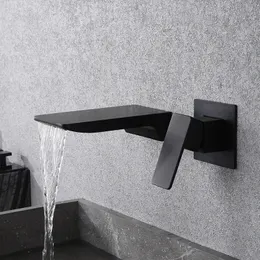 Bathroom Sink Faucets Luxury Faucet Waterfall Sink Faucet Mixer Tap Black Wall Mounted Brass and Cold Life Decoration Bathroom el Water Taps 230311