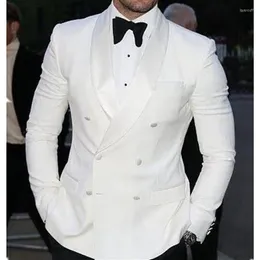 Ternos masculinos Tuxedo de peito duplo branco para casamento para casamento 2 peças fit mônicas formais com calças pretas roupas de moda roupas de moda