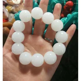 Armreif aus natürlicher weißer Jade, 18 mm, elastisches Armband mit runden Perlen
