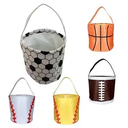 Basketball Easter Basket Sport Canvas Totes Football Baseball Soccer Softball Buckets Storage Bag Kids Candy Handbag sea shipping RRA