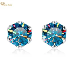 Charm Wong Rain 925 Sterling Silver Round Cut 2CT Real Diamonds Wedding Engagement Studs Earrings Fine Jewelry With GRA 230310