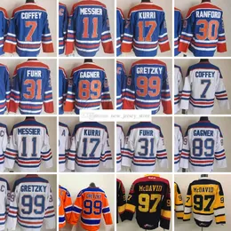 1971-1999 Film Retro CCM Hockey Jersey Broderi 7 PaulCoffey 99 WayneGretzky 11 MarkMessier 17 JariKurri 30 BillRanford 31 GrantFuhr 89 SamGagner Tröjor