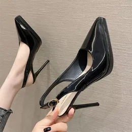 Dress Shoes Pointed Toe Pumps Thin Heels Women's Female Super High 11.5cm Sandals Slingbacks Patent Leather