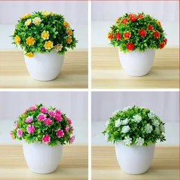 ポットで人工装飾花ボンサイの木の小さな偽の植物ポットプラスチック製の家の装飾花のアレンジメントデスクトップデコ