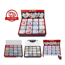 Aufbewahrungsboxen Bins 12 teile/los Tragbare Mini Metall Zinn Box Mtiple Muster Druck Make-Up Schmuck Pille Mit Deckel Geschenk Verpackung 2111 Dhmpa