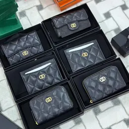 10 ألوان حاملي البطاقات الفاخرة محافظ مزدوجة C Cardoholder Ambbskin Caviar Card Card Slots with Box Gans Gans Coin Poundes Lady Mini Key Pouch Gift Bage
