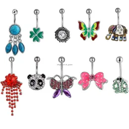 Navel Bell -knappringar NP10001 Belly Ring Mix 10 Styles Aqua.Colors PCS Panda Butterfly Frog Dream Catcher Drop Delivery J Dhgarden Dhyrn