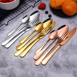 Dinnerware Sets 4PCS Gold Silver Fork Spoon Knife Stainless Steel Cutlery Set Silverware Tableware Chopsticks IceTea Flatware