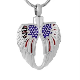 IJD9550 Angel Wing Feather Heart with American Flag Cremation Heartant Jolemslrt for Ashes Ashes Urn Holder Helder Hewellery247K