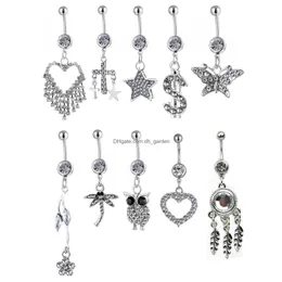 Navel Bell Button Rings Cl10001 Belly Ring Mix 10 Styles Aqua.Colors Pcs Dream Owl Heart Dragonfly Drop Delivery Jewelry Bo Dhgarden Dhmrz