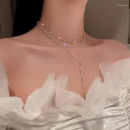 Choker Light Luxury Temperament Multi-layer Flashing Diamond Y Word Pearl Necklace Female Niche Design Clavicle Cha