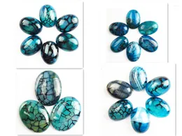 Charms grossist 1st Blue Black Oval Dragon Venes Agates Cabochon Cab Beads Natural Stone för smycken Makande tillbehör Inget hål