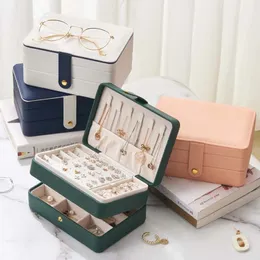 Jewelry Boxes ly Double Layer Jewelry Box Green Practical Earrings Necklaces Display High Quality PU Leather Jewelry Organizer For Women 230310