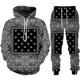 Męskie dresy kolorowe Paisley grafika Menwomen Tracksuit zestaw nerkowca kwiatowy z kapturem Hip Hop para streetwearu Ubrania joggingowe 230311