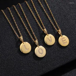 Подвесные ожерелья Sonya маленькие круглые письма A-Z Женщины/Girl Gold Color Первоначальный английский письма ювелирные изделия алфавит