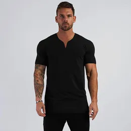 Herren T-Shirts 2023 Sommer eingetroffen V-Ausschnitt Kurzarm Männer Hemd Slim Fit Mode T-Shirt Skinny Casual Gym Kleidung Fitness T-Shirt