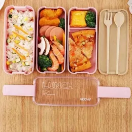 Hälsosamt material Lunchlåda 3 Layer 900 ml Vete Straw Bento Boxes Mikrovågsugn Matlagring Container Lunchbox RRA