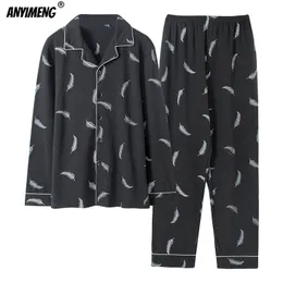 Men's Sleepwear Pajamas Set Cotton Sleepwear Spring Autumn Two Pcs Big Size 5xl 6xl Pyjamas Plus Size Father's Sleepwear Feather Grey Home Suits 230311