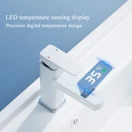 Banyo lavabo muslukları akıllı sıcaklık lcd banyo havzası musluk lavabo musluk dokunmatik ekran pirinç güverte montaj soğuk su miktarı banyo vinç 230311