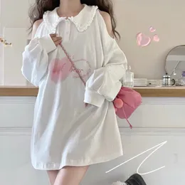 Maglietta da donna HOUZHOU Maglietta a maniche lunghe Kawaii da donna Maglietta oversize con scollo a cuore Sweet Love Clothes Bianco Sexy Streetwear Y2k E Girl Outfit 230310