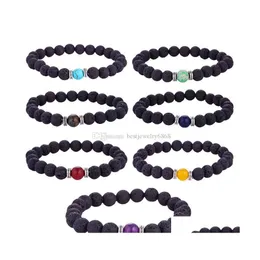 Jóias 8mm de lava natural de lava símbolos de Óleo de óleo essencial Pedra de Óleo Essential Stone 7 Chakra charme Bangle para homens homens DIY aromatheap dhkcn