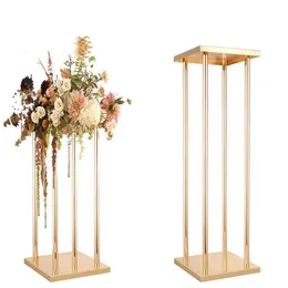 dekoracja złota kwiatowe wazony świece stojaki stojaki na dekorację ślubną stół ołowa stół centralny Filar impreza impreza Imake648