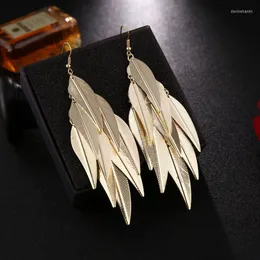 Dangle Earrings Women's Layers Leafs Golden Tassels Long Drop For Banquet Party Club Classic Modern Stylish Fashion Jewelry