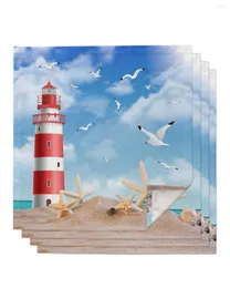 Table Napkin Sea Beach Lighthouse Starfish Seagull 4/6/8pcs Kitchen 50x50cm Napkins Serving Dishes Home Textile Products