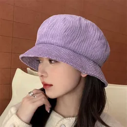 Szerokie czapki po brzegi 2022 Corduroy Bułyk Hat Korea Autumn and Winter Warm Fisherman Cap Solidny kolor All-Match Outdoor Travel Fashion Hats P230311