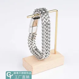 Bracelets Domineering men's titanium double row positive and negative chain woven stainless steel magnet buckle bracelet