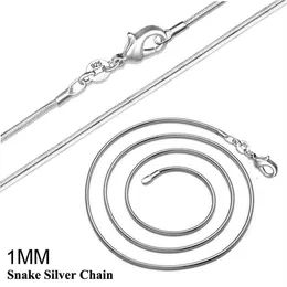 high quality 925 sterling silver plated 1mm flash snake chain silver chain necklace charm unisex silver chain necklace249R