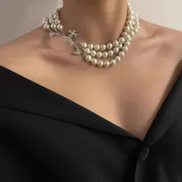 Designer Multilayer Rhinestone Orbit Halsband CLAVICLE CHAIN ​​BAROQUE Pearl Neckor for Women Jewelry Gift 2024 001