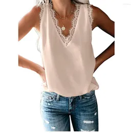 Women's T Shirts GULE Women Sleeveless V Neck Lace Trim Tank Tops