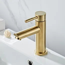 Bathroom Sink Faucets Deck Mount Gold Bathroom Basin Faucet Stainless Steel Cold Mixer Crane Wash Taps Sink Faucets Single Handle Kitchen Faucet 230311