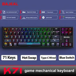 K71 USB przewodowe klawiatury mechaniczne 71 Klawisze Hot Swappable RGB Gaming Keyboards Niebieski przełącznik ABS Keycaps Type-C kabel Odłączany