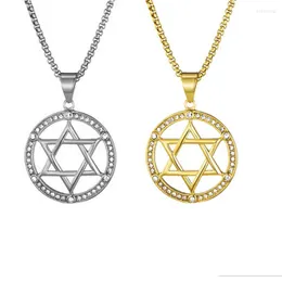 Подвесные ожерелья шестиконечный звездный круглый полый ожерелье мужское и женское металлическое хрустальное инкрустированное аксессуар