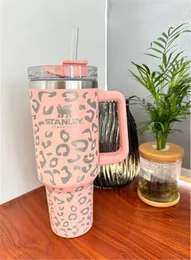 stanley pink 40oz tumblers With Leopard Print stainless steel with Logo handle lid straw big capacity beer mug water bottle outdoor camping cup 24H ship