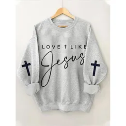 Tshirt da donna Faith Love Like Jesus Felpa a maniche lunghe in cotone vintage retrò con stampa croce 230311