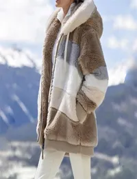 Tasarımcılar kış artı boyutu S5XL kadınlar ceket uzun kılıf peluş peluş sıcak ceket bayanlar kapüşonlu fermuar patchwork açık gündelik dişiler5652154