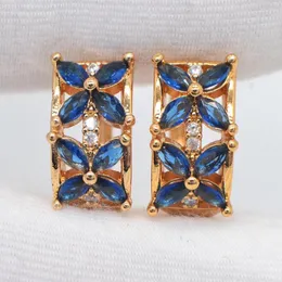 Pendientes de aro Color dorado Mujer Moda Azul Cubic Zirconia CZ Flower Huggie