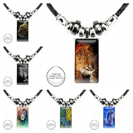 Anhänger Halsketten Mode Glas Cabochon Rechteck Halskette Choker Schwarz Hämatit Schmuck Schöne Panther Starke Löwe Tier Für Anhänger