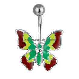 Navelklockknappringar D0726 Butterfly Belly Ring 10mm Längd 14 GA Piercing Smycken Drop Delivery Body Dhgarden Dhdxg