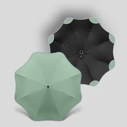 Paraplyer Full Automatisk anti-UV-paraply med reflekterande remsor rundade hörn Vindtät 8 revben Business Black Coating Parasol