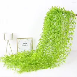 Decorative Flowers 10PCS Artificial Vine DIY Willow Leaves 100cm Greenery Garland Hanging Decoration Simulation Green Cane