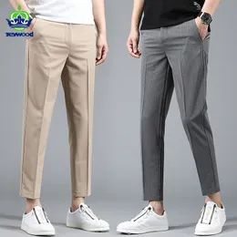 Herrbyxor Spring Summer Business Suit Pants Men Thin Formal Slim Fit Classic Office Ankle Length rak Casual Trousers Brand Clothing 230311