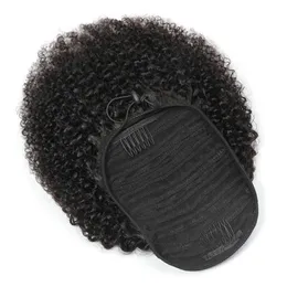 Perulu At kuyruğu Afro Kinky Kıvırcık 100g Set Tek Parça Saç Uzantıları Ponytail Kıvırcık Bütün Bakire Saçlar% 100 İnsan Saçları216m