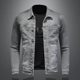 Herrjackor mode denim jacka män bomull stänga av kragen casual mens denim kappa smal fit motocykel jean ytterkläder singel breasted jacka 230311