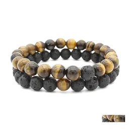 Jóias BK Bracelets de casal de pedra natural BK Conjunto para mulheres Menções AGATE TIGER CARM OLHO CHARM ESSENCIAL Difusor de lava Rocha Boltana Han Dhsj4